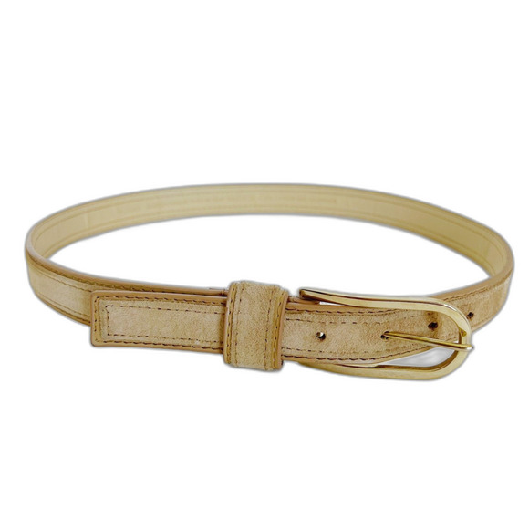 Vintage Tan Suede Leather Belt Gold Buckle Size M Western Country Boho - Picture 1 of 6